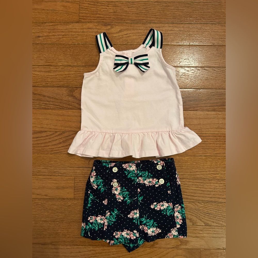 Janie and Jack Pink and Green Preppy Floral Summer Outfit
